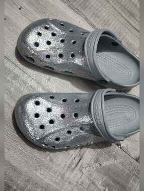 Womens Crocs Glitter Silver